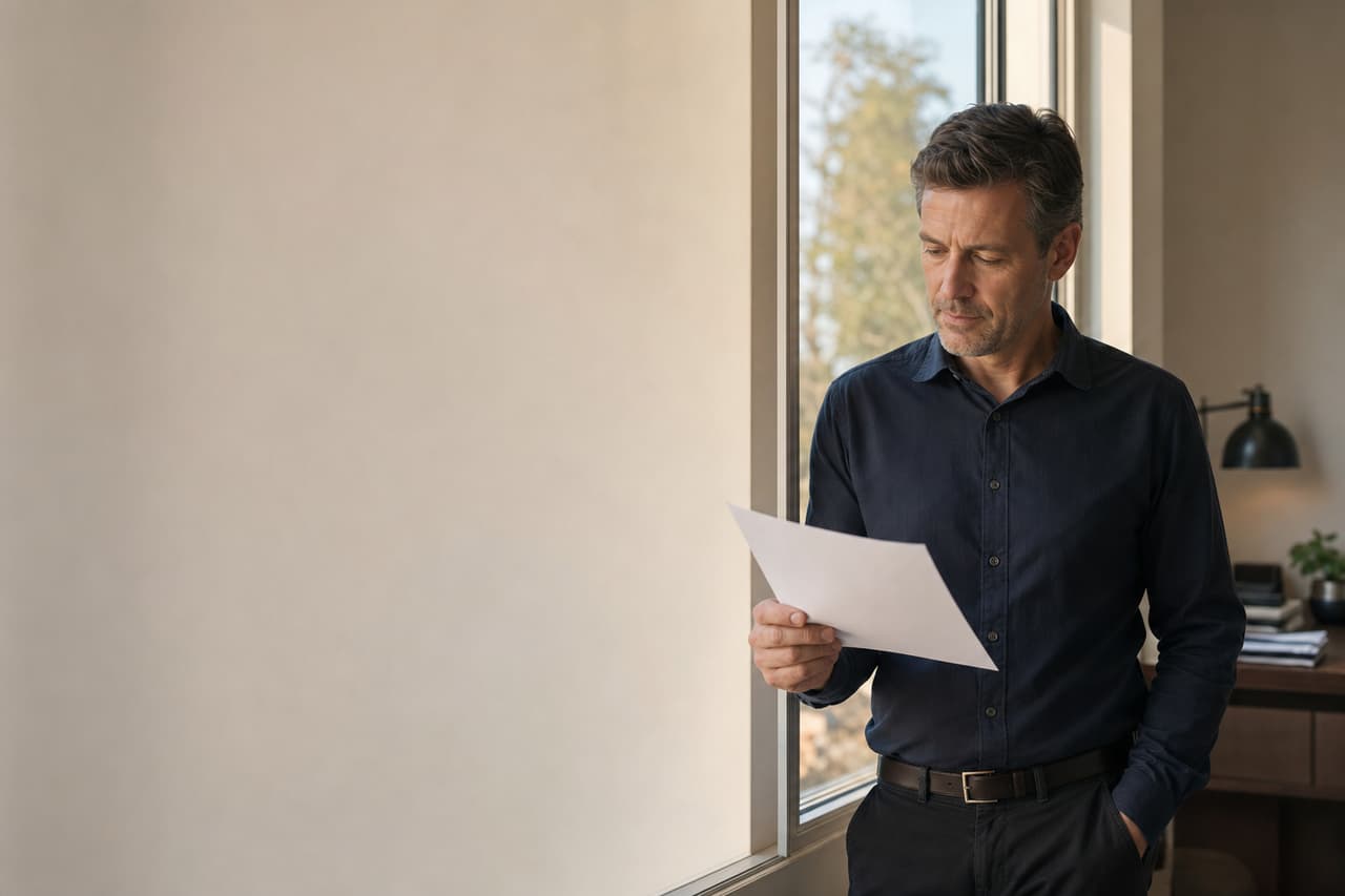 A grant writer reading a printed proposal